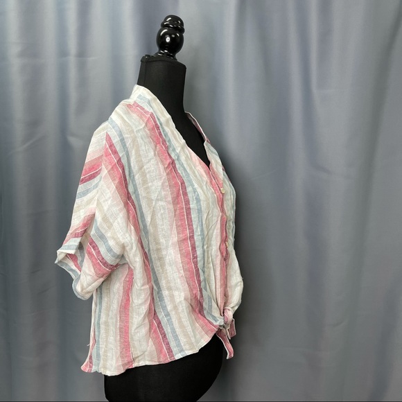 California Moonrise - Pink,blue and glitter stripped tie up button down shirt. - Picture 3 of 4